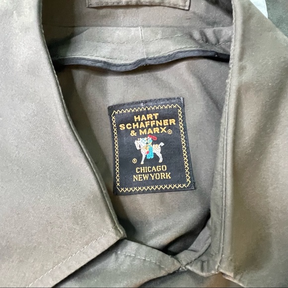Hart Schaffner & Marx Olive Color Weather Repellant Rain Overcoat Mens 42R Size - Picture 5 of 6